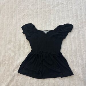 Ultra Flirt Black Ruffled Sleeve Babydoll Tee